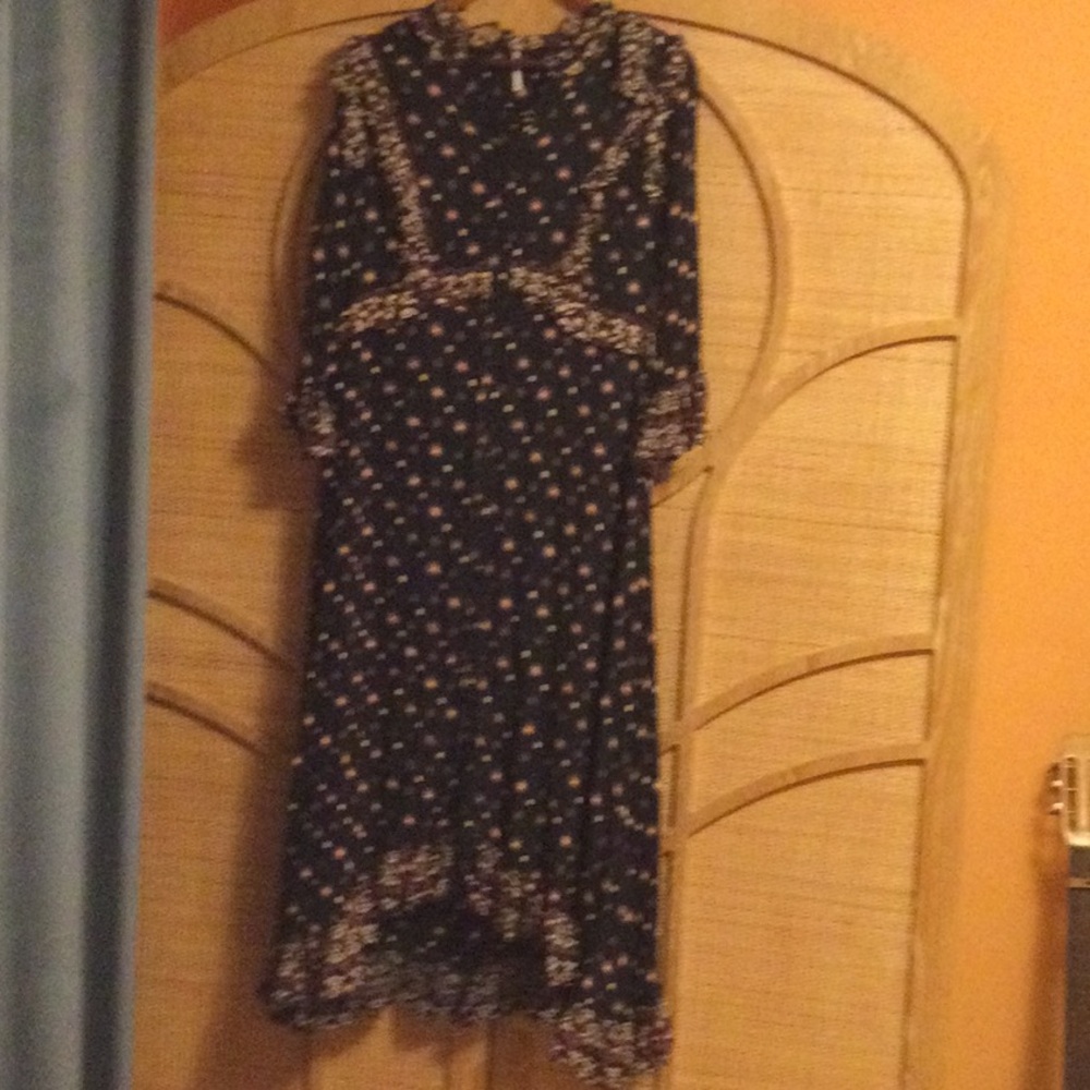 Free People Black Floral Midi Dress with Delicate Print